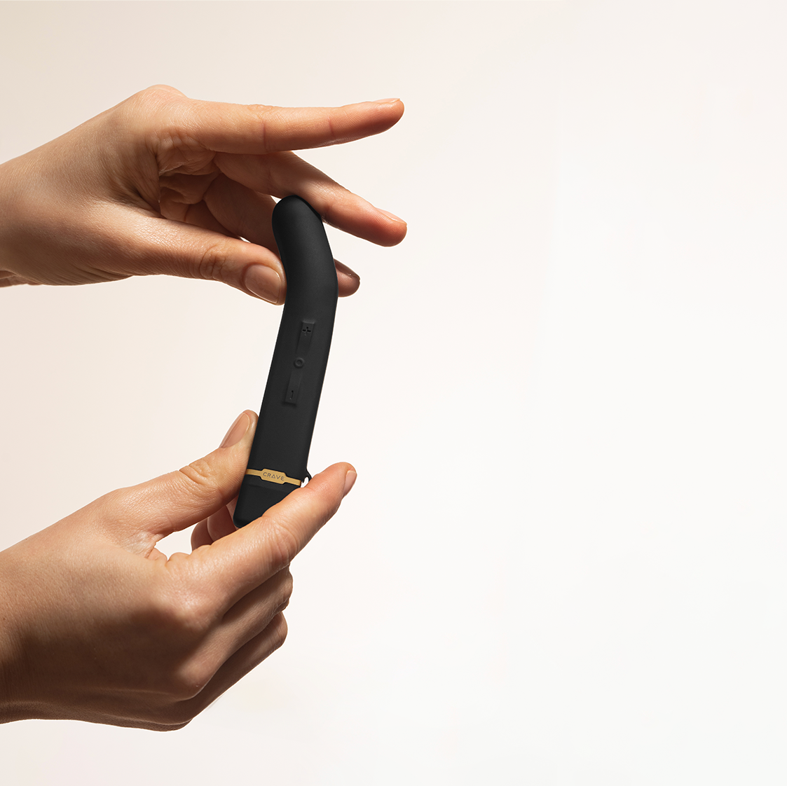 Two hands holding a Flex vibe against a light background